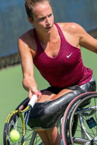 Photo by Michael A. Clubine Jiske Griffioen (NED) competes at the 2014 US Open in Wheelchair Women's Singles: Round 1.