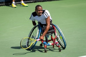 Photo by Michael A. Clubine Lucas Sithole (RSA) competes at the 2014 US Open in Wheelchair Quad Singles: Round 1.