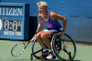 Photo by Michael A. Clubine Sabine Ellerbrock (GER) competes at the 2014 US Open in Wheelchair Women's Singles: Round 1.