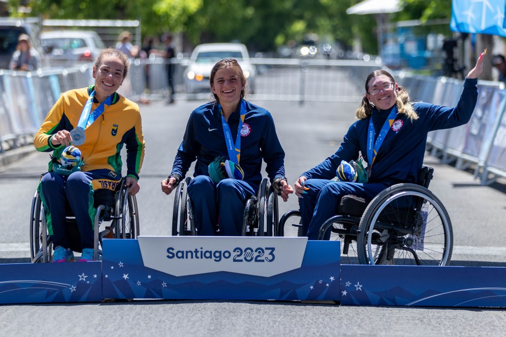 Team USA celebrates gold and silver medal on the podium.