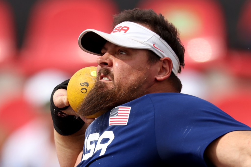 Team USA's Devin Huhta attempts a throw in the final of the F12 men7s shotput at the 2023 Parapan American Games in Santiago, Chile. Huhta finished in second place with a 13.68 result.