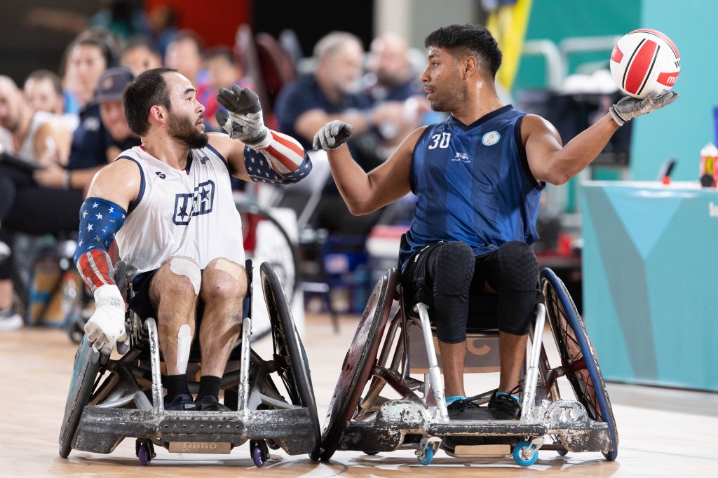 Charles Aoki Defends Joselino Gomez Medina in Team USA Wheelchair Rugby's win over Argentina.
